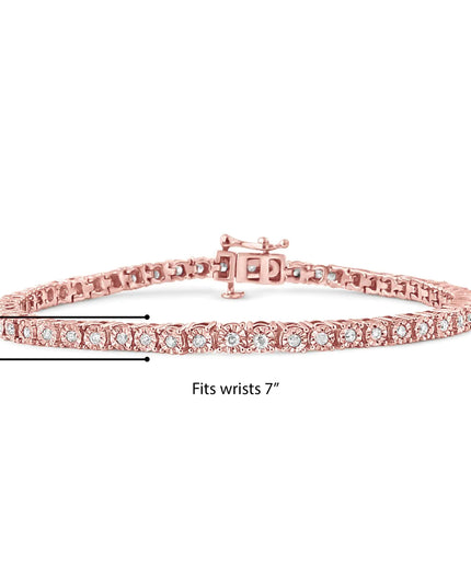.925 Sterling Silver 1.0 Cttw Miracle-Set Diamond Round Faceted Bezel Tennis Bracelet (I-J Color, I3 Clarity)
