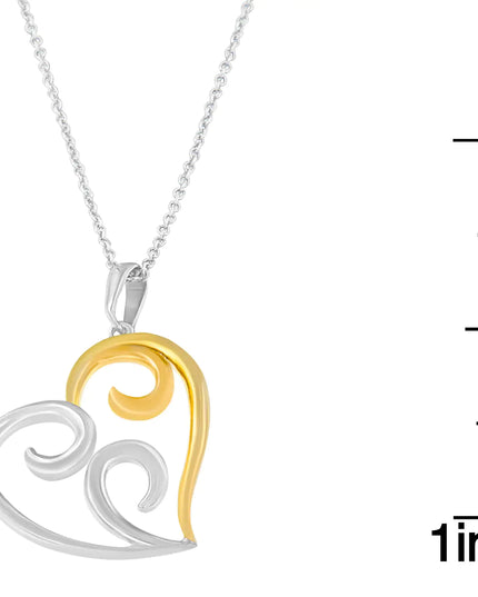 10K Yellow Gold Over .925 Sterling Silver Open Heart with Swirls 18" Box Chain Pendant Necklace
