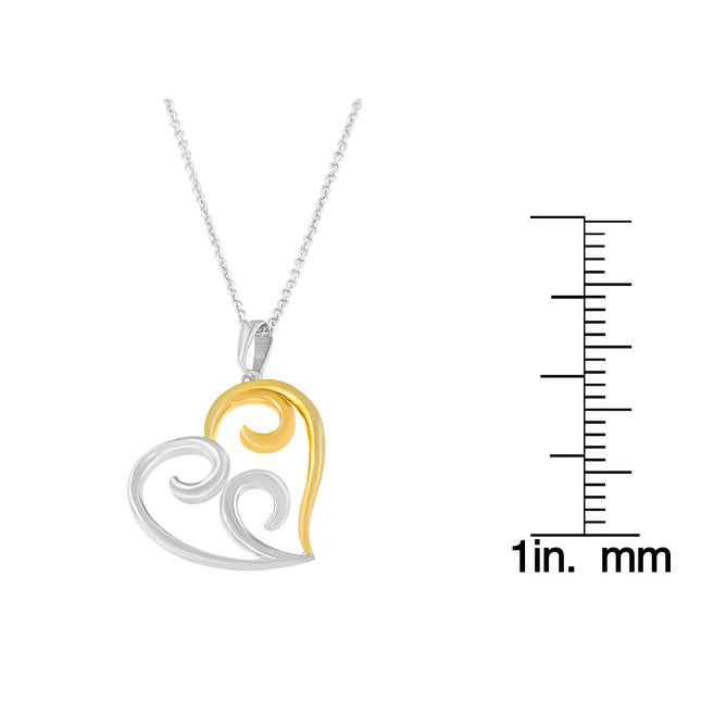 10K Yellow Gold Over .925 Sterling Silver Open Heart with Swirls 18" Box Chain Pendant Necklace