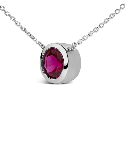 .925 Sterling Silver 7MM Bezel Set Created Purple Amethyst Pendant Necklace - 18" Inches