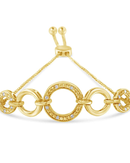 10K Yellow Gold over .925 Sterling Silver Diamond Accented Graduated Infinity Open Circle 6”-9” Adjustable Bolo Bracelet (H-I Color, I2-I3 Clarity)