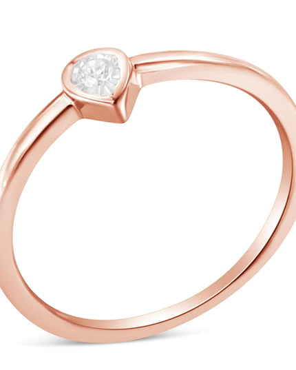 14K Rose Gold Plated .925 Sterling Silver 1/20 Carat Diamond Teardrop Pear-Shaped Miracle Set Petite Fashion Ring (J-K Color, I1-I2 Clarity)