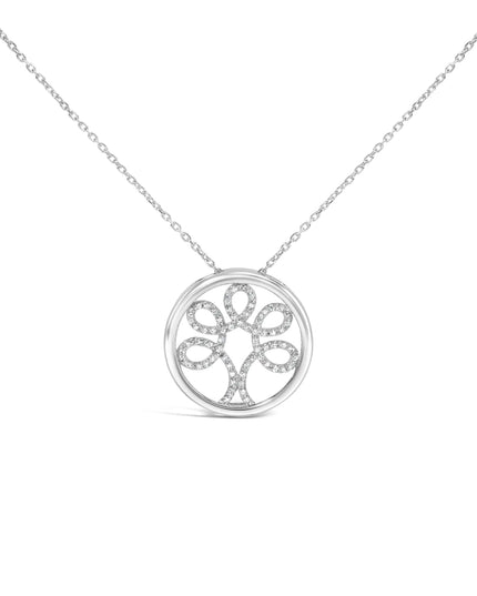 .925 Sterling Silver 1/10 Cttw Diamond Tree of Life Pendant Necklace (I-J Color, I3 Clarity)