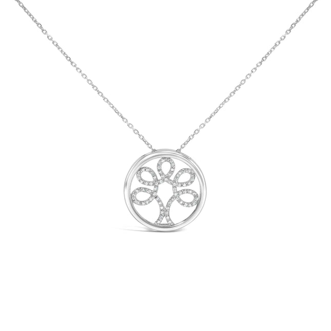 .925 Sterling Silver 1/10 Cttw Diamond Tree of Life Pendant Necklace (I-J Color, I3 Clarity)