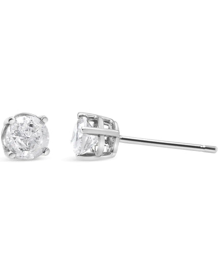 .925 Sterling Silver 4-Prong Round-cut "Salt and Pepper" Diamond Classic Stud Earrings (I-J Color, I3 Clarity)