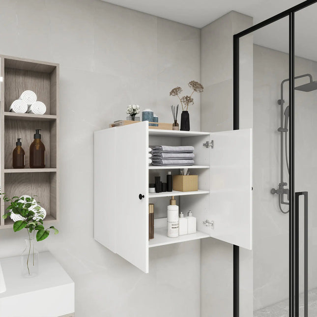 Wooden Closet System With 2 Doors Shelves, Wall Mount Organizer