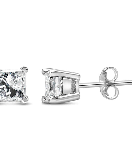 14K White Gold Princess Cut Lab-Grown Diamond Solitaire Stud Earrings (F-G Color, VS2-SI1 Clarity)