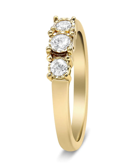 14K Yellow Gold Plated .925 Sterling Silver 1/4 Cttw Diamond 3 Stone Illusion Plate Ring (J-K Color, I1-I2 Clarity)