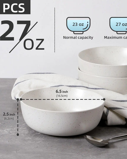 Set of 4 Ceramic Bowls, 27 oz Each – Dishwasher, Microwave & Oven Safe – Perfect for Cereal, Salad, Pasta, Soup, and Dessert