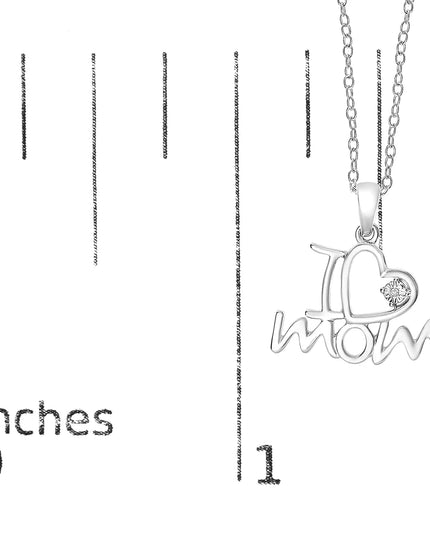 .925 Sterling Silver Diamond Accent "I Love Mom" Heart Pendant Necklace (J-K Color, I2-I3 Clarity) - 18" Inches