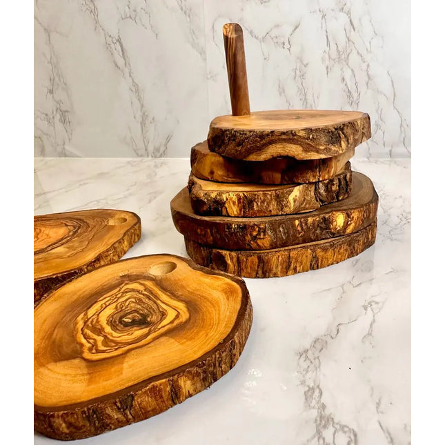Olive Wood Coaster Set with Holder - 7 Pcs