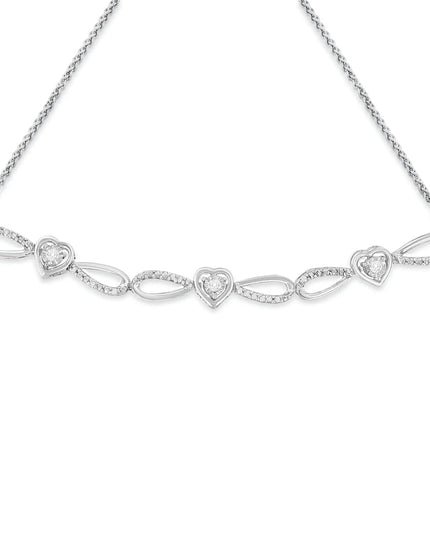 .925 Sterling Silver Diamond Accent Heart and Infinity 4”-10” Adjustable Bolo Bracelet (I-J Color, I3 Clarity)