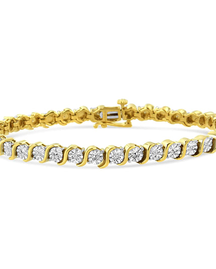 .925 Sterling Silver 1/10 Cttw Diamond Round Miracle Plate and "S" Link Tennis Bracelet (I-J Color, I2- I3 Clarity) - 7"