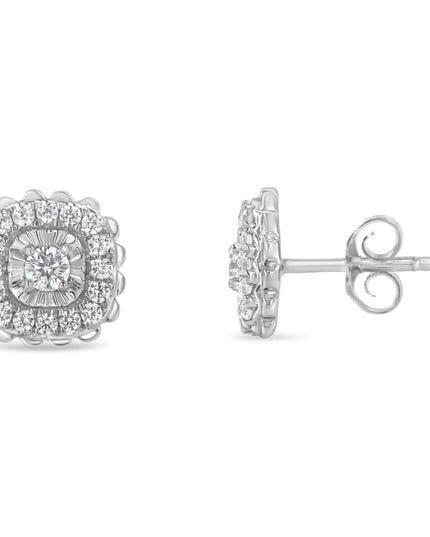 .925 Sterling Silver 1/2 Cttw Round-Cut Diamond Halo Cluster Stud Earring (I-J Color, I2-I3 Clarity)