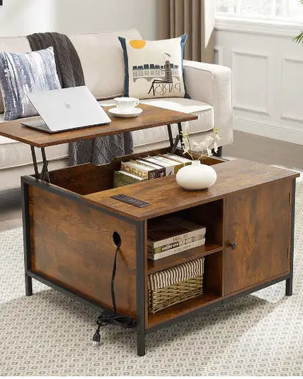 Height-adjustable Coffee Table With Hidden Compartments, Modern Dining Table