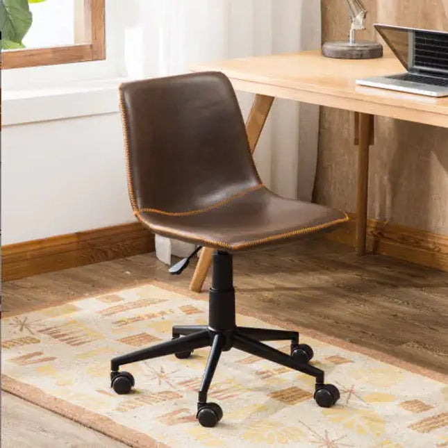Faux Leather Swivel Office Chair, Antique Brown