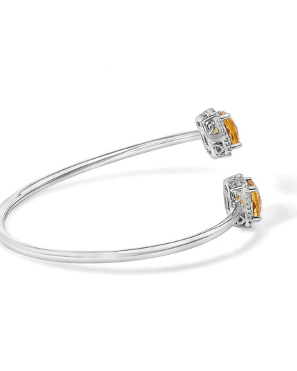 .925 Sterling Silver 8mm Cushion Cut Yellow Citrine Gemstone and Diamond Accent Split Bypass Bangle Bracelet (H-I Color, SI1-SI2 Clarity)  - Fits up to 7.75" Inches