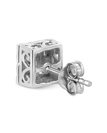 .925 Sterling Silver 1/6 Cttw Invisible Set Princess-Cut Diamond Quad Composite Stud Earrings (H-I Color, I1-I2 Clarity)