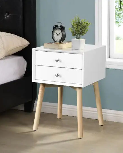 1-drawer Side Table, Rubber Wood Legs, Mid-century Modern Storage Cabinet, Bedroom Living Room