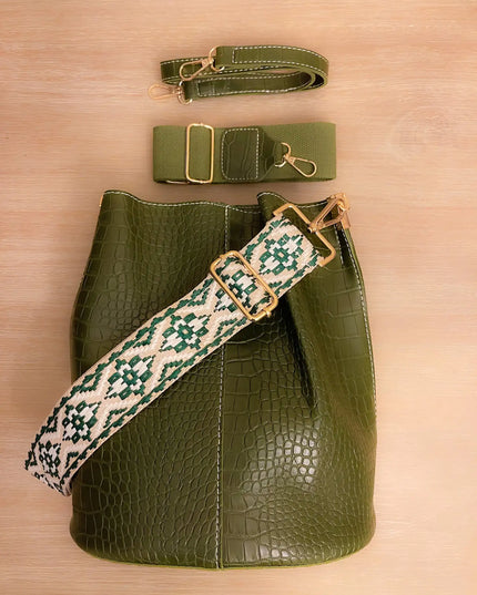 Blake Shoulder Bag -Olive Croc