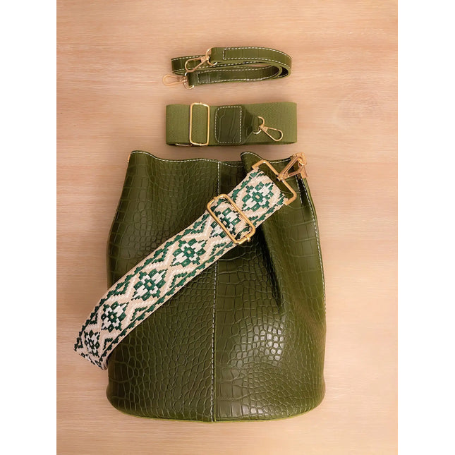 Blake Shoulder Bag -Olive Croc