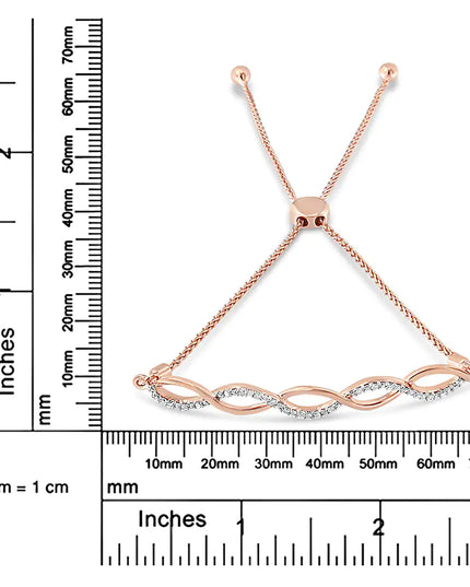 .925 Sterling Silver Diamond Infinity Twist 4”-10” Adjustable Bolo Bracelet (I-J Color, I2-I3 Clarity)