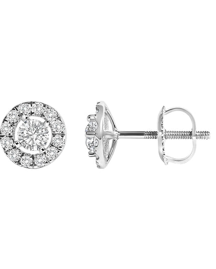 14K White Gold 3/4 Cttw Lab-Grown Diamond Floating Halo Stud Earring (F-G Color, VS1-VS2 Clarity)