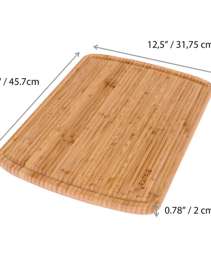 Wood Cutting Board XL 18"x12" Butcher Block With Juice Groove, Serving Tray - Wooden Chopping