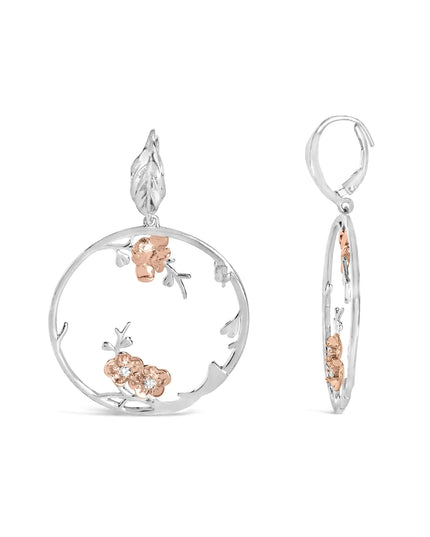 Rose Gold Plated .925 Sterling Silver 1/10 Cttw Diamond Floral Hoop Earrings (I-J Color, SI1-SI2 Clarity)