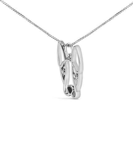 .925 Sterling Silver Diamond Accent and Black Enamel French Bullldog 18" Inch Pendant Necklace inch (I-J Color, I2-I3 Clarity)