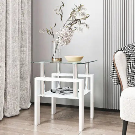 Modern Tempered Glass Coffee Table, Square, Transparent White