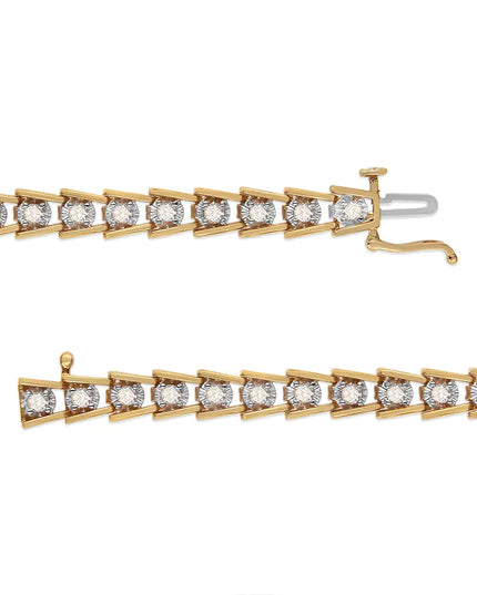 14K Yellow Gold Plated .925 Sterling Silver 2.00 Cttw Miracle Set Diamond Wave Link Bracelet (L-M Color, I2-I3 Clarity) - Size 7.25"