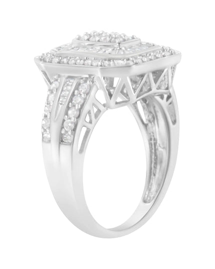 .925 Sterling Silver Round and Baguette Diamond Cathedral Ring (0.75 Cttw, H-I Color, I2-I3 Clarity)