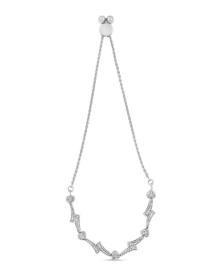 .925 Sterling Silver Diamond Accent Heart and Wave Link Bolo Bracelet (I-J Color, I2-I3 Clarity) - 6" to 9" Adjustable