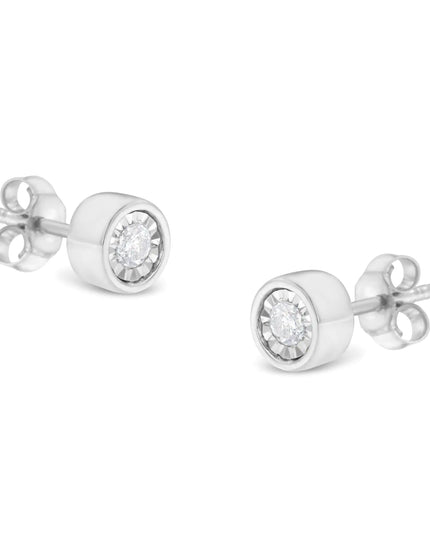 .925 Sterling Silver 1/5 Cttw Round Brilliant-Cut Near Colorless Diamond Miracle-Set Bezel Barrel Style Stud Earrings (I-J Color, I2-I3 Clarity)