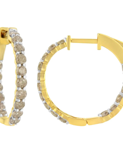 10K Yellow Gold Plated Sterling Silver Diamond Hoop Earrings (2 cttw, K-L Color, I2-I3 Clarity)