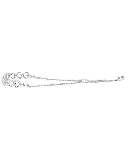 .925 Sterling Silver 1/10 Cttw Diamond Heart Link Bolo Bracelet (I-J Color, I2-I3 Clarity)