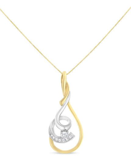 Espira 10K Two-Tone Yellow & White 1/6 Cttw Brilliant-Cut Diamond Layered Spiral 18" Pendant Necklace (H-I Color, I2-I3 Clarity)