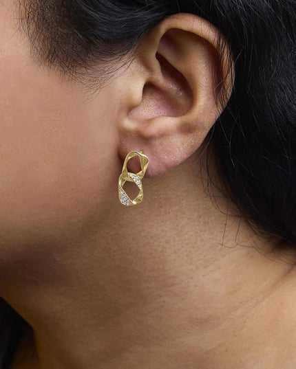 14K Yellow Gold Plated .925 Sterling Silver Open Link 1/5 Cttw Diamond Drop Earrings (H-I Color, I1-I2 Clarity)