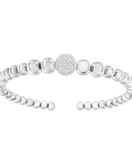 .925 Sterling Silver 1/6 Cttw Diamond Rondelle Graduated Ball Bead Cuff Bangle Bracelet (I-J color, I2-I3 clarity) - Fits wrists up to 7 1/2 inches