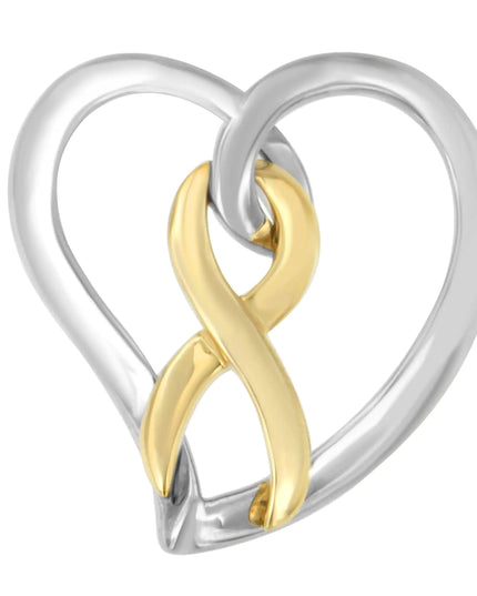 14K Gold and Silver Heart Bow Pendant Necklace