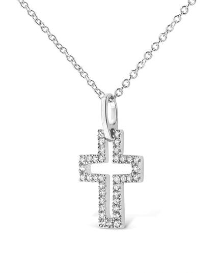 .925 Sterling Silver 1/10 cttw Pave-Set Round-Cut Diamond Open Cross 18" Pendant Necklace (I-J Color, I1-2 Clarity)