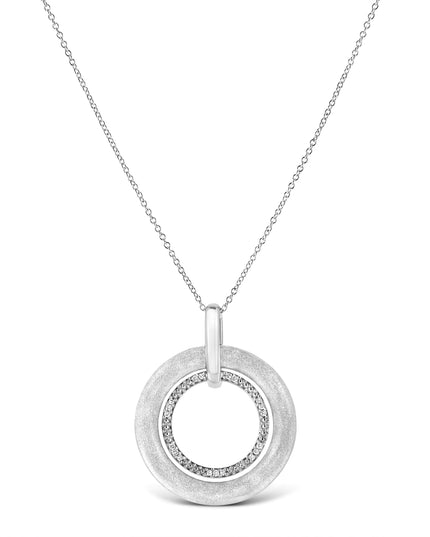 .925 Sterling Silver Prong-Set Diamond Accent Satin Finished Double Circle 18" Pendant Necklace (I-J Color, I1-I2 Clarity)