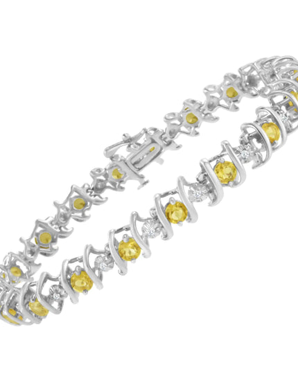 .925 Sterling Silver Lab-Grown Birthstone and 1/6 Cttw Round Diamond Tennis Bracelet (H-I Color, I1-I2 Clarity)
