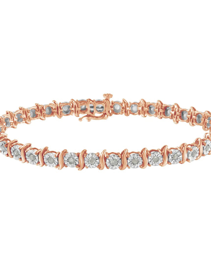 .925 Sterling Silver 1.0 Cttw Diamond S-Curve Link Miracle-Set Tennis Bracelet (I-J Color, I3 Clarity)