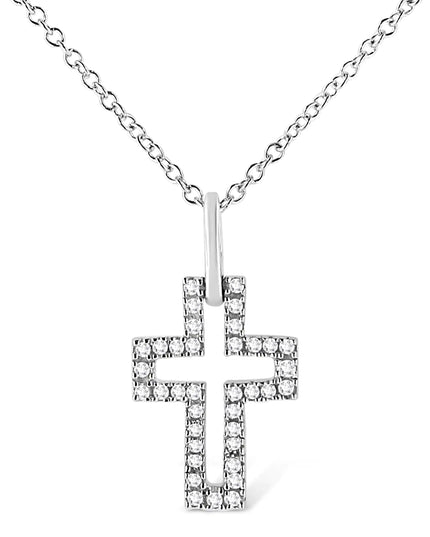 .925 Sterling Silver 1/10 cttw Pave-Set Round-Cut Diamond Open Cross 18" Pendant Necklace (I-J Color, I1-2 Clarity)