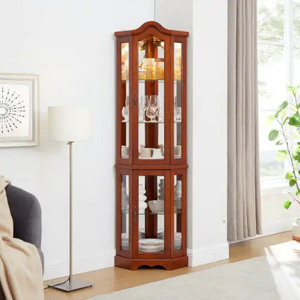 Corner Curio Cabinet, Lights, Adjustable Glass Shelves, Mirrored Back