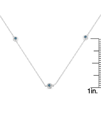 Sterling Silver Treated Blue Color Diamond Station Necklace (1/2 cttw, Blue Color, I2-I3 Clarity)