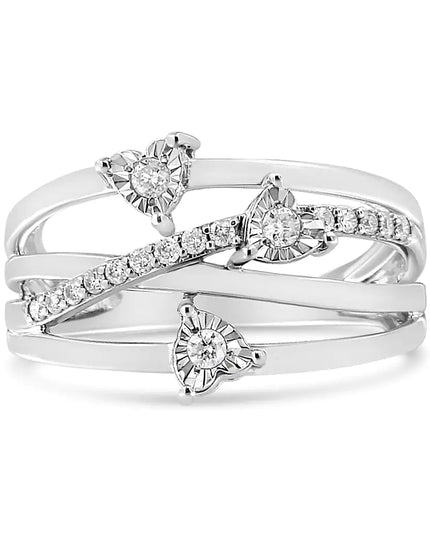 .925 Sterling Silver 1/5 Cttw Miracle-Set Diamond Heart Cross-Over Bypass Ring (I-J Color, I2-I3 Clarity)