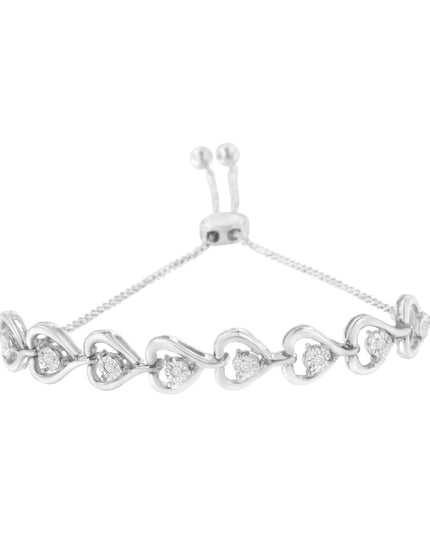Sterling Silver Diamond Woven Heart Bolo Bracelet (0.1 cttw, H-I Color, I2-I3 Clarity)